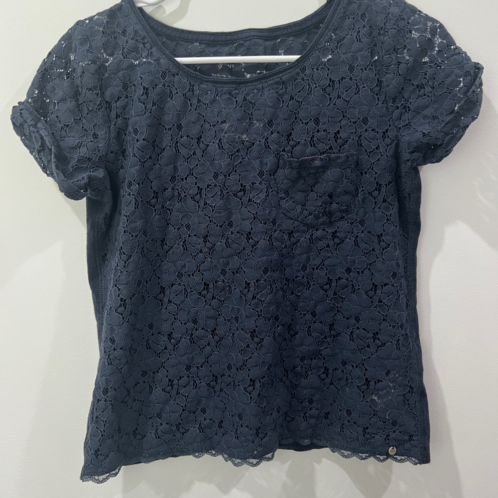 Abercrombie & Fitch Navy Lace Cropped Blouse